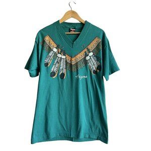 Vintage Signal Sport Green V-Neck Arizona Glitter Graphic T-Shirt Single Stitch